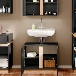 Vicco Waschbeckenunterschrank Anthrazit Gloria 70x56x35 cm - Unterschrank für das Badezimmer, Unterschrank- und Hängeschrank-Kombination
