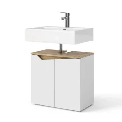 Vicco Waschbeckenunterschrank Weiß Marelle 60x58x35 cm - Unterschrank für das Badezimmer, Grifflose Fronten für eine moderne Optik