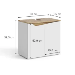 Vicco Waschbeckenunterschrank Weiß Marelle 60x58x35 cm - Unterschrank für das Badezimmer, Grifflose Fronten für eine moderne Optik