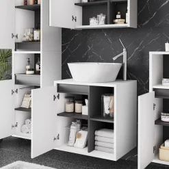 Vicco Waschbeckenunterschrank Weiß/Grau Viola 60x60x46 cm - Unterschrank für das Badezimmer, Leichte Reinigung des Bodens dank wandhängender Montage