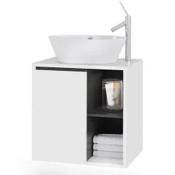 Vicco Waschbeckenunterschrank Weiß/Grau Viola 60x60x46 cm - Unterschrank für das Badezimmer, Leichte Reinigung des Bodens dank wandhängender Montage