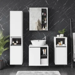 Vicco Waschbeckenunterschrank Weiß/Grau Viola 60x60x46 cm - Unterschrank für das Badezimmer, Leichte Reinigung des Bodens dank wandhängender Montage