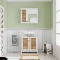 Vicco Waschbeckenunterschrank Weiß Rosario 60x58x35 cm - Unterschrank für das Badezimmer, Viel Stauraum oben und unten