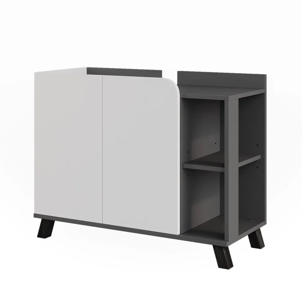 Vicco Waschbeckenunterschrank Anthrazit/Weiß Karen 80x65x35 cm - Unterschrank für das Badezimmer, Grifflose Fronten für eine moderne Optik