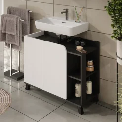 Vicco Waschbeckenunterschrank Anthrazit/Weiß Karen 80x65x35 cm - Unterschrank für das Badezimmer, Grifflose Fronten für eine moderne Optik