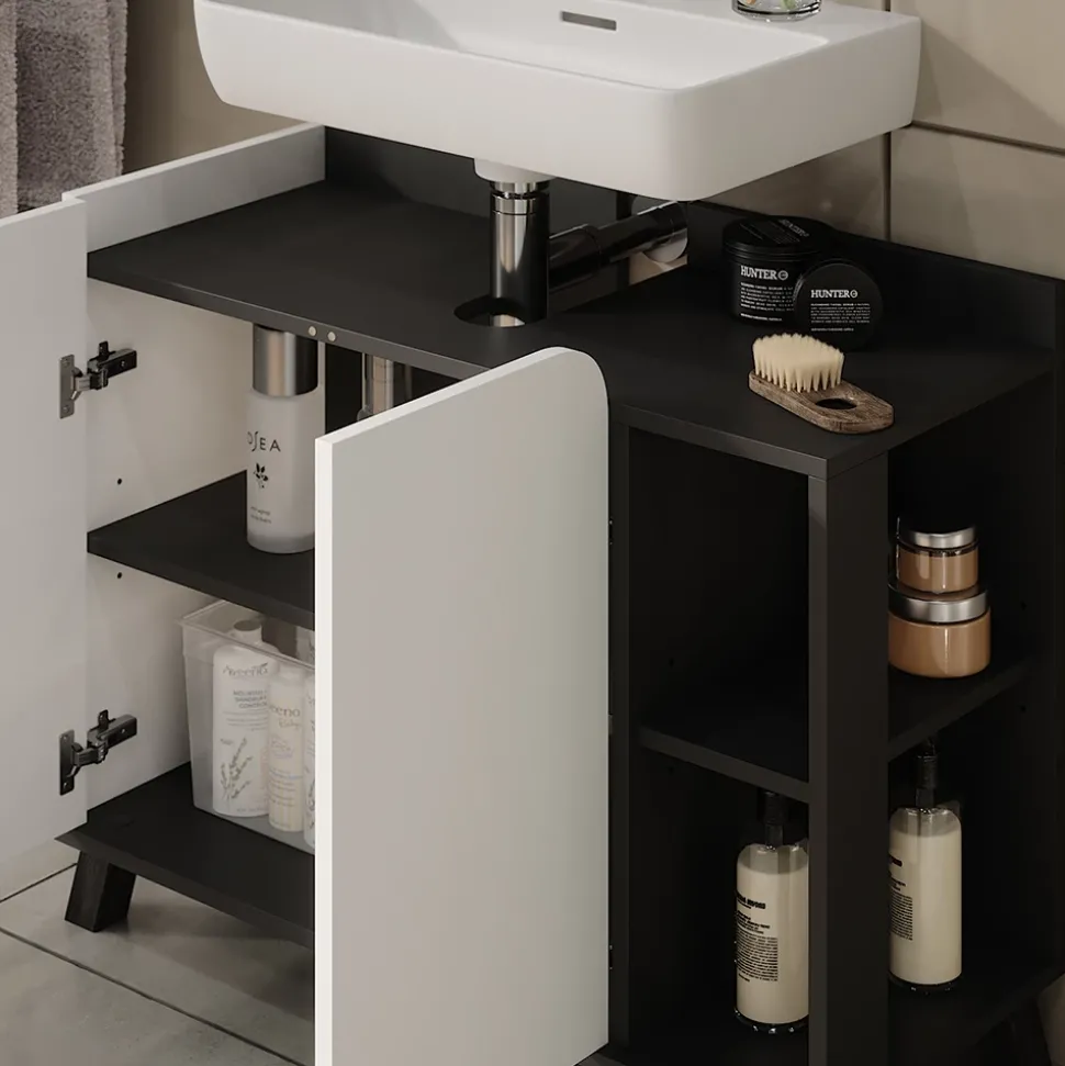 Vicco Waschbeckenunterschrank Anthrazit/Weiß Karen 80x65x35 cm - Unterschrank für das Badezimmer, Grifflose Fronten für eine moderne Optik