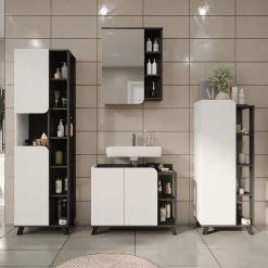 Vicco Waschbeckenunterschrank Anthrazit/Weiß Karen 80x65x35 cm - Unterschrank für das Badezimmer, Grifflose Fronten für eine moderne Optik