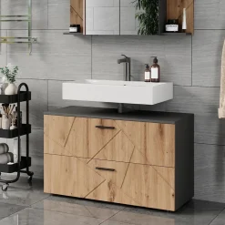 Vicco Waschbeckenunterschrank Anthrazit/Artisan Irma 100x61x41 cm - Unterschrank für das Badezimmer, Zusätzlicher Stauraum direkt unter dem Waschbecken