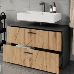 Vicco Waschbeckenunterschrank Anthrazit/Artisan Irma 100x61x41 cm - Unterschrank für das Badezimmer, Zusätzlicher Stauraum direkt unter dem Waschbecken