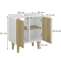 Vicco Waschbeckenunterschrank Weiß/Eiche Arla 60x61x30 cm - Unterschrank für das Badezimmer, Viel Stauraum für Handtücher, Kosmetik & Pflegeprodukte