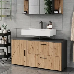 Vicco Waschbeckenunterschrank Anthrazit/Artisan Irma 120x61x41 cm - Unterschrank für das Badezimmer, Zusätzlicher Stauraum direkt unter dem Waschbecken