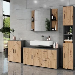 Vicco Waschbeckenunterschrank Anthrazit/Artisan Irma 120x61x41 cm - Unterschrank für das Badezimmer, Zusätzlicher Stauraum direkt unter dem Waschbecken