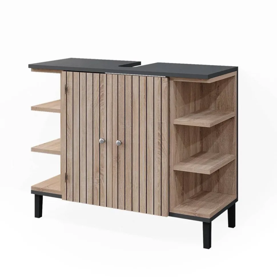 Vicco Waschbeckenunterschrank Sonoma Aquis 80x64x32 cm - Unterschrank für das Badezimmer, Kombination aus offenen Fächern und Türen für flexible Nutzung