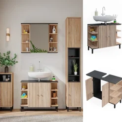 Vicco Waschbeckenunterschrank Sonoma Aquis 80x64x32 cm - Unterschrank für das Badezimmer, Kombination aus offenen Fächern und Türen für flexible Nutzung