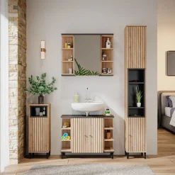 Vicco Waschbeckenunterschrank Sonoma Aquis 80x64x32 cm - Unterschrank für das Badezimmer, Kombination aus offenen Fächern und Türen für flexible Nutzung