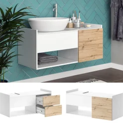 Vicco Waschbeckenunterschrank Weiß Alf 105x45x44 cm - Unterschrank für das Badezimmer, Mehr Stauraum ohne Bodenfläche zu nutzen