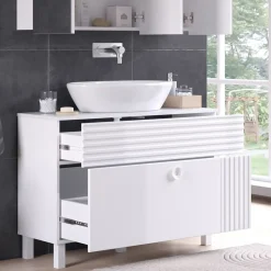 Vicco Waschbeckenunterschrank Weiß Sola 100x72x37 cm - Unterschrank für das Badezimmer, Viel Stauraum oben und unten