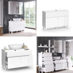 Vicco Waschbeckenunterschrank Weiß Sola 100x72x37 cm - Unterschrank für das Badezimmer, Viel Stauraum oben und unten