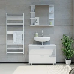 Vicco Waschbeckenunterschrank Weiß Hochglanz Ilias 80x61x33 cm - Unterschrank Badezimmer, Übersichtliche Aufbewahrung durch großzügige Schublade