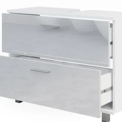 Vicco Waschbeckenunterschrank Weiß Hochglanz Ilias 80x61x33 cm - Unterschrank Badezimmer, Übersichtliche Aufbewahrung durch großzügige Schublade