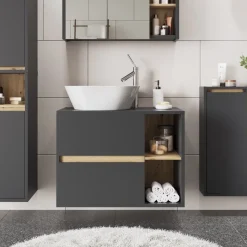 Vicco Waschbeckenunterschrank Grau/Artisan Viola 80x60x46 cm - Unterschrank für das Badezimmer, Leichte Reinigung des Bodens dank wandhängender Montage