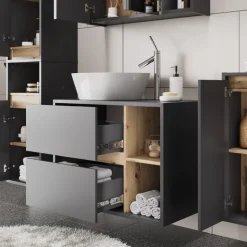 Vicco Waschbeckenunterschrank Grau/Artisan Viola 80x60x46 cm - Unterschrank für das Badezimmer, Leichte Reinigung des Bodens dank wandhängender Montage