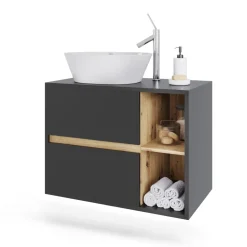 Vicco Waschbeckenunterschrank Grau/Artisan Viola 80x60x46 cm - Unterschrank für das Badezimmer, Leichte Reinigung des Bodens dank wandhängender Montage