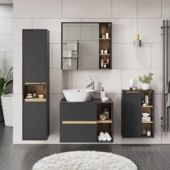 Vicco Waschbeckenunterschrank Grau/Artisan Viola 80x60x46 cm - Unterschrank für das Badezimmer, Leichte Reinigung des Bodens dank wandhängender Montage