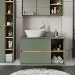 Vicco Waschbeckenunterschrank Grün/Artisan Viola 100x60x46 cm - Unterschrank für das Badezimmer, Leichte Reinigung des Bodens dank wandhängender Montage