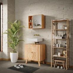 Vicco Waschbeckenunterschrank Bambus Lucie 60x65x36 cm - Unterschrank für das Badezimmer, Kombination aus offenen Fächern und Türen für flexible Nutzung