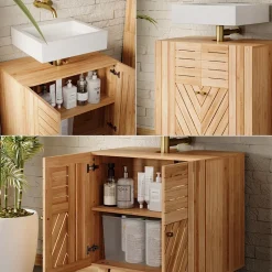 Vicco Waschbeckenunterschrank Bambus Lucie 60x65x36 cm - Unterschrank für das Badezimmer, Kombination aus offenen Fächern und Türen für flexible Nutzung