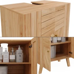 Vicco Waschbeckenunterschrank Bambus Lucie 60x65x36 cm - Unterschrank für das Badezimmer, Kombination aus offenen Fächern und Türen für flexible Nutzung