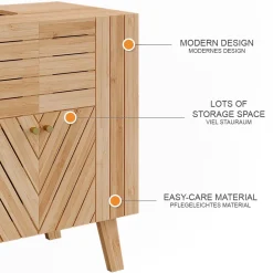 Vicco Waschbeckenunterschrank Bambus Lucie 60x65x36 cm - Unterschrank für das Badezimmer, Kombination aus offenen Fächern und Türen für flexible Nutzung