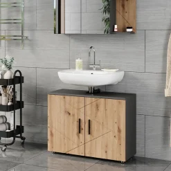 Vicco Waschtischunterschrank Anthrazit/Artisan Irma 80x59x30 cm - Unterschrank für das Badezimmer, Zusätzlicher Stauraum direkt unter dem Waschbecken