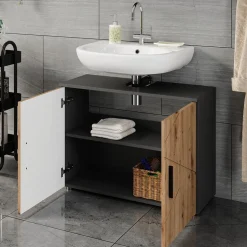 Vicco Waschtischunterschrank Anthrazit/Artisan Irma 80x59x30 cm - Unterschrank für das Badezimmer, Zusätzlicher Stauraum direkt unter dem Waschbecken