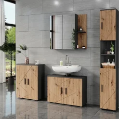 Vicco Waschtischunterschrank Anthrazit/Artisan Irma 80x59x30 cm - Unterschrank für das Badezimmer, Zusätzlicher Stauraum direkt unter dem Waschbecken