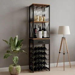 Vicco Weinregal Porto, offener Küchenschrank, Eiche rustikal, 40 x 147.5 cm mit Schublade