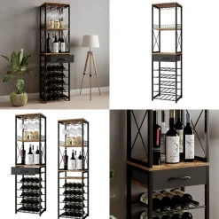 Vicco Weinregal Porto, offener Küchenschrank, Eiche rustikal, 40 x 147.5 cm mit Schublade