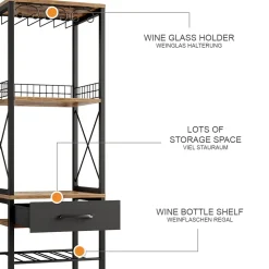 Vicco Weinregal Porto, offener Küchenschrank, Eiche rustikal, 40 x 147.5 cm mit Schublade
