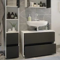 Vicco Wäscheschrank Weiß Maltin 30x189x30 cm - Hochschrank, Viel Stauraum oben und unten