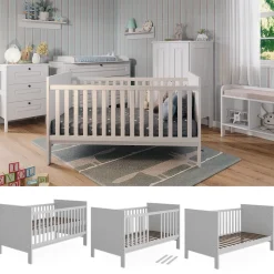 Vitalispa Babybett Ajaton - Weiß 144x83x81 cm gefertigt aus Spanplatte - Kinderbett mit Rausfallschutz abgestimmt auf Neugeborene und Babys, mit herausnehmbaren Schlupfsproßen