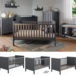 Vitalispa Babybett Ajaton - Grau 144x83x81 cm gefertigt aus Spanplatte - Kinderbett mit Rausfallschutz abgestimmt auf Neugeborene und Babys, mit herausnehmbaren Schlupfsproßen