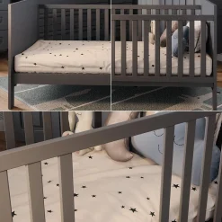 Vitalispa Babybett Ajaton - Grau 144x83x81 cm gefertigt aus Spanplatte - Kinderbett mit Rausfallschutz abgestimmt auf Neugeborene und Babys, mit herausnehmbaren Schlupfsproßen