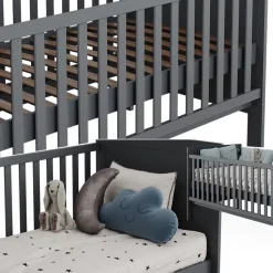 Vitalispa Babybett Ajaton - Grau 144x83x81 cm gefertigt aus Spanplatte - Kinderbett mit Rausfallschutz abgestimmt auf Neugeborene und Babys, mit herausnehmbaren Schlupfsproßen