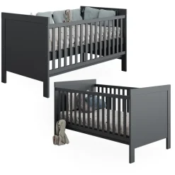 Vitalispa Babybett Ajaton - Grau 144x83x81 cm gefertigt aus Spanplatte - Kinderbett mit Rausfallschutz abgestimmt auf Neugeborene und Babys, mit herausnehmbaren Schlupfsproßen