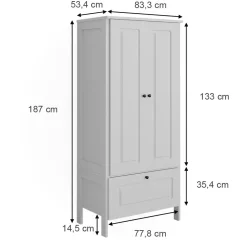 Vitalispa Kinderkleiderschrank Weiß Ajaton - 83x187x53 cm hergestellt aus Spanplatte - Kinderregal für Kinder und Teenager, für eine strukturierte und sichere Lagerung