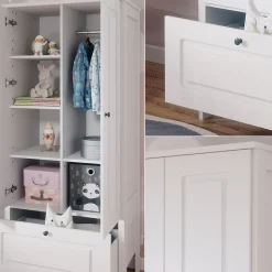 Vitalispa Kinderkleiderschrank Weiß Ajaton - 83x187x53 cm hergestellt aus Spanplatte - Kinderregal für Kinder und Teenager, für eine strukturierte und sichere Lagerung