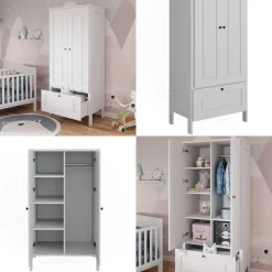 Vitalispa Kinderkleiderschrank Weiß Ajaton - 83x187x53 cm hergestellt aus Spanplatte - Kinderregal für Kinder und Teenager, für eine strukturierte und sichere Lagerung