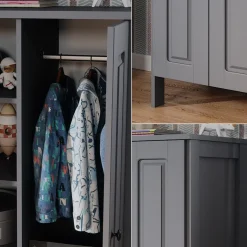 Vitalispa Kinderkleiderschrank Grau Ajaton - 70x121x53 cm aus Spanplatte - Kinderregal für Kinder und Teenager, praktische Lösung für gut organisierte Räume