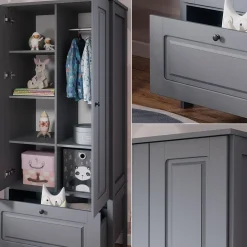Vitalispa Kinderkleiderschrank Grau Ajaton - 83x187x53 cm hergestellt aus Spanplatte - Kinderregal für Kinder und Teenager, für eine strukturierte und sichere Lagerung